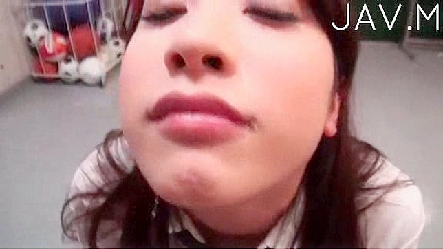 Cute and insatiable teen is sucking huge meat stick