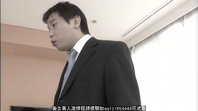 Ruri Saijoh Asian MILF with giant breasts titillates her husband colleague with a blowjob and titty fuck