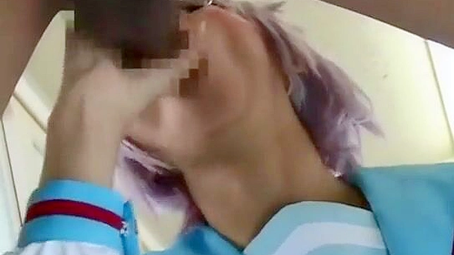 Wild Teen in School Uniform Gets Blown by Stranger with Wig