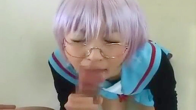Wild Teen in School Uniform Gets Blown by Stranger with Wig