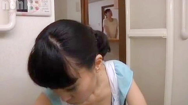 MIL Fucks Hubby Mom in Kitchen while Wife Cleans bathroom