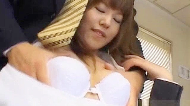 Japanese Office Babe Fucks Hairy Boss in Lingerie