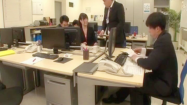 Japanese Office Lady's Group Sex with Big Tits and Deep Throat