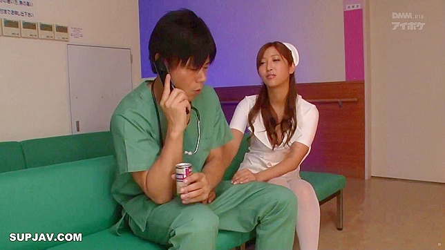 Japanese Nurse Gently Pesters Doctor while He is Distracted by Phone, Softcore
